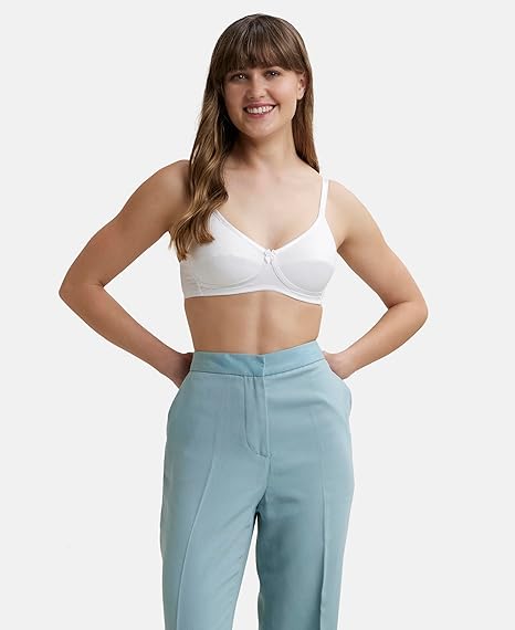 Jockey 1242 Women’s White Wirefree Cotton Bra – Medium Coverage Cross-Over 34C